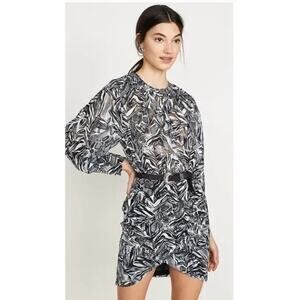 NEW! IRO 'Fenian' Printed Fil Coupé Metallic Georgette Mini Dress in BLACK (36)